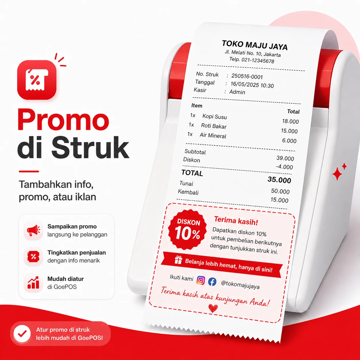 Promo dan iklan di bagian bawah struk GoePOS